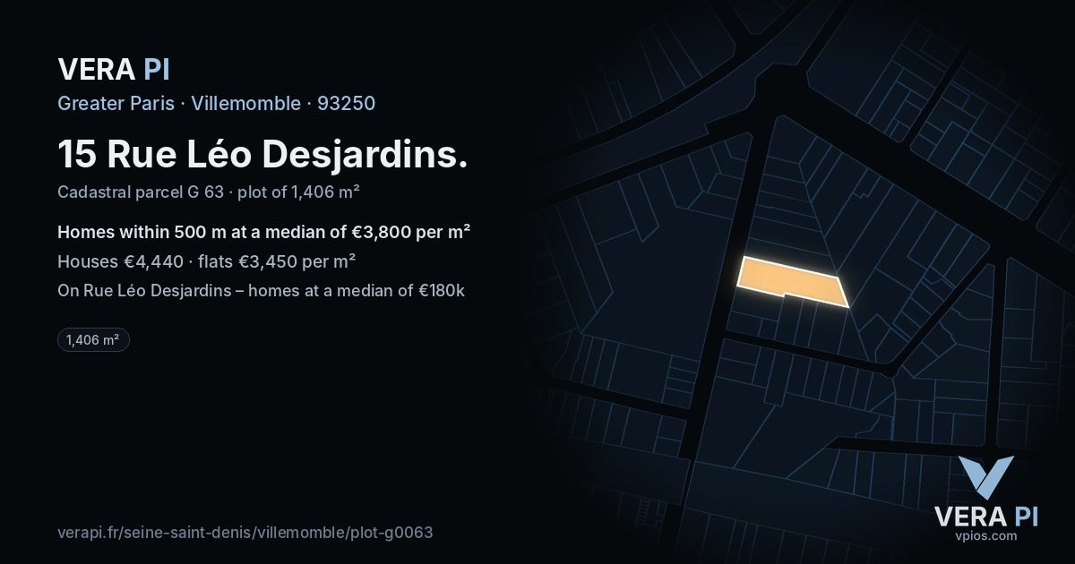 15 Rue Léo Desjardins, Villemomble at night – the plot lit, the parcels around coloured by the prices near them