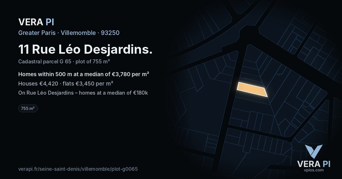 11 Rue Léo Desjardins, Villemomble at night – the plot lit, the parcels around coloured by the prices near them