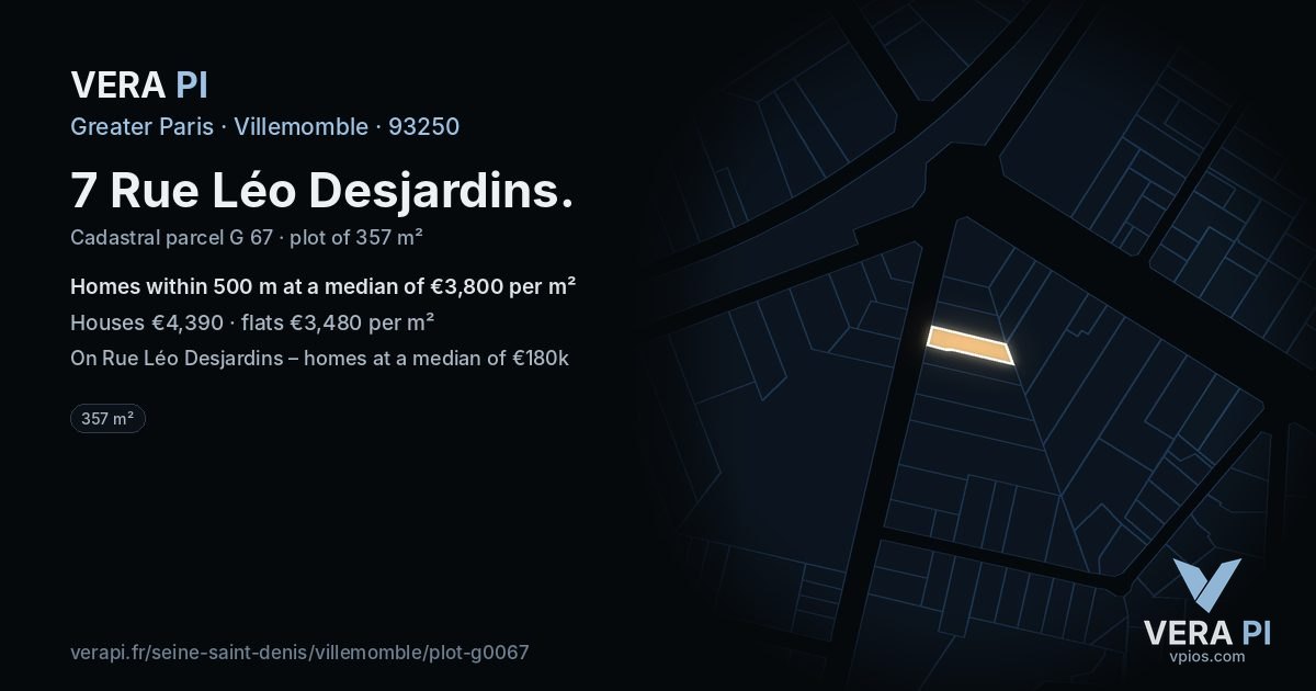 7 Rue Léo Desjardins, Villemomble at night – the plot lit, the parcels around coloured by the prices near them
