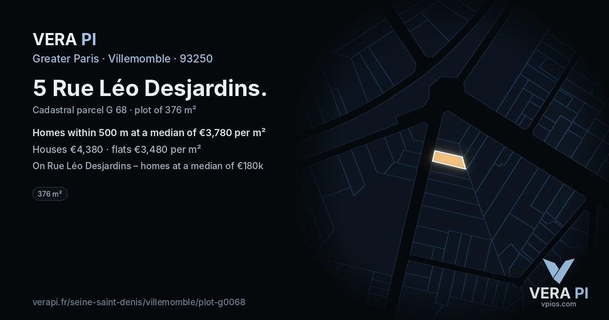 5 Rue Léo Desjardins, Villemomble at night – the plot lit, the parcels around coloured by the prices near them