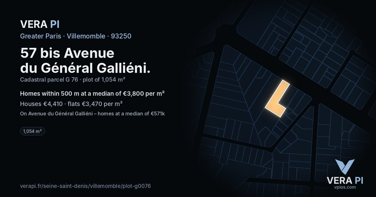 57 bis Avenue du Général Galliéni, Villemomble at night – the plot lit, the parcels around coloured by the prices near them