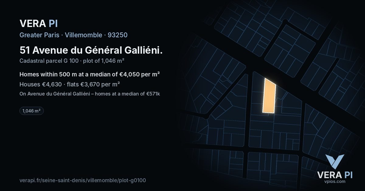 51 Avenue du Général Galliéni, Villemomble at night – the plot lit, the parcels around coloured by the prices near them