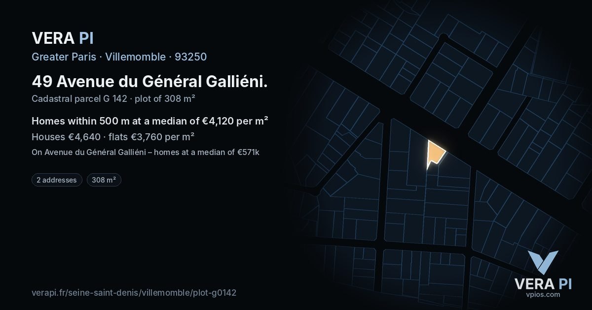 49 Avenue du Général Galliéni, Villemomble at night – the plot lit, the parcels around coloured by the prices near them