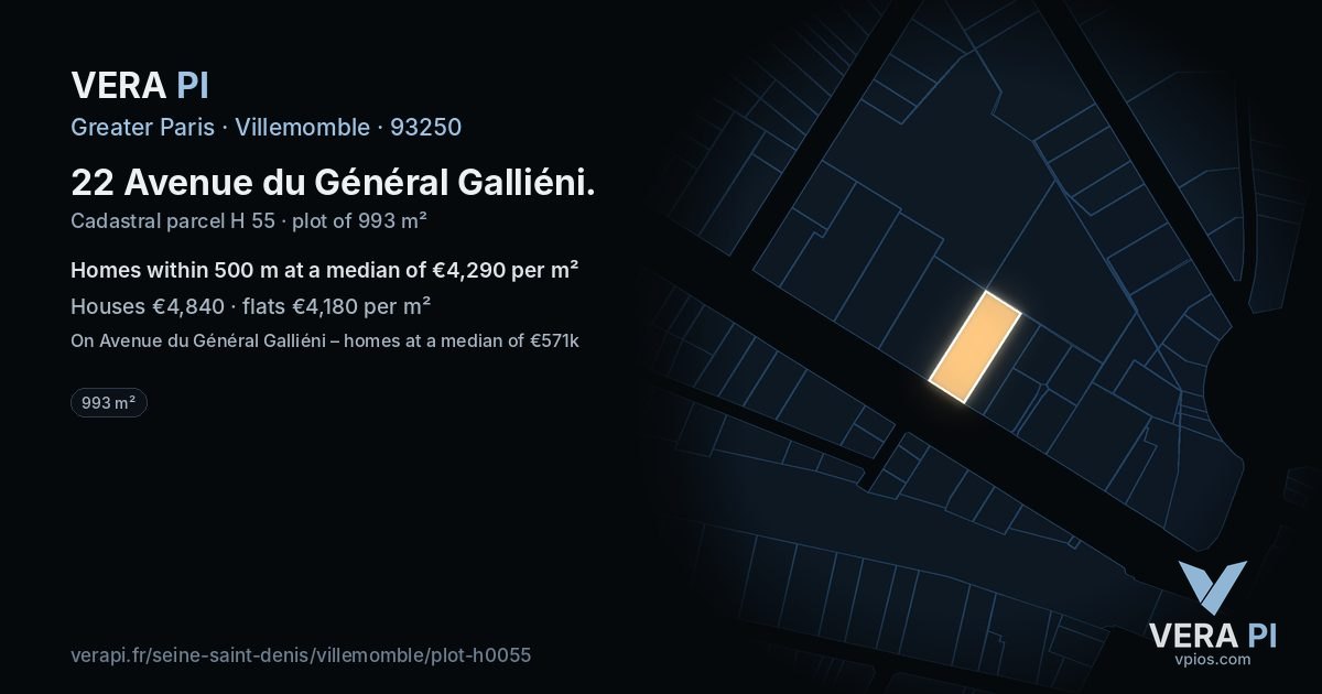 22 Avenue du Général Galliéni, Villemomble at night – the plot lit, the parcels around coloured by the prices near them