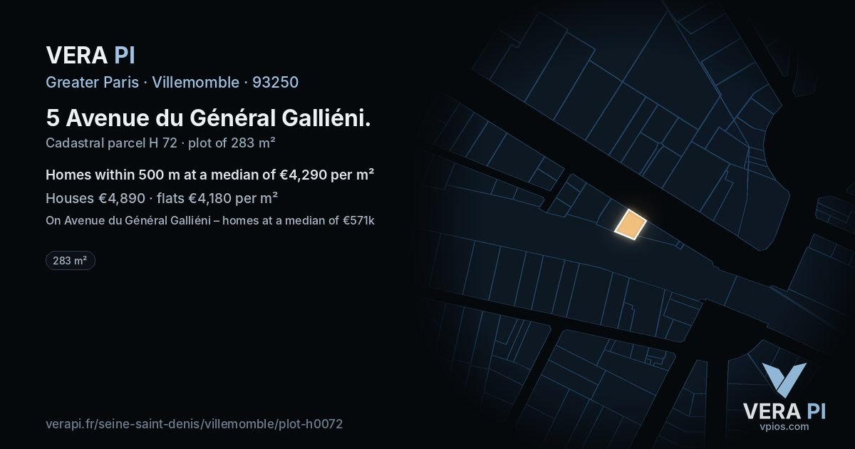 5 Avenue du Général Galliéni, Villemomble at night – the plot lit, the parcels around coloured by the prices near them