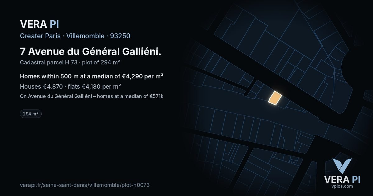 7 Avenue du Général Galliéni, Villemomble at night – the plot lit, the parcels around coloured by the prices near them