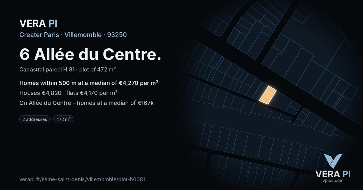 6 Allée du Centre, Villemomble at night – the plot lit, the parcels around coloured by the prices near them