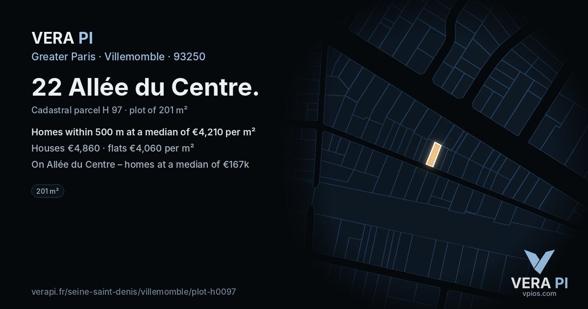 22 Allée du Centre, Villemomble at night – the plot lit, the parcels around coloured by the prices near them