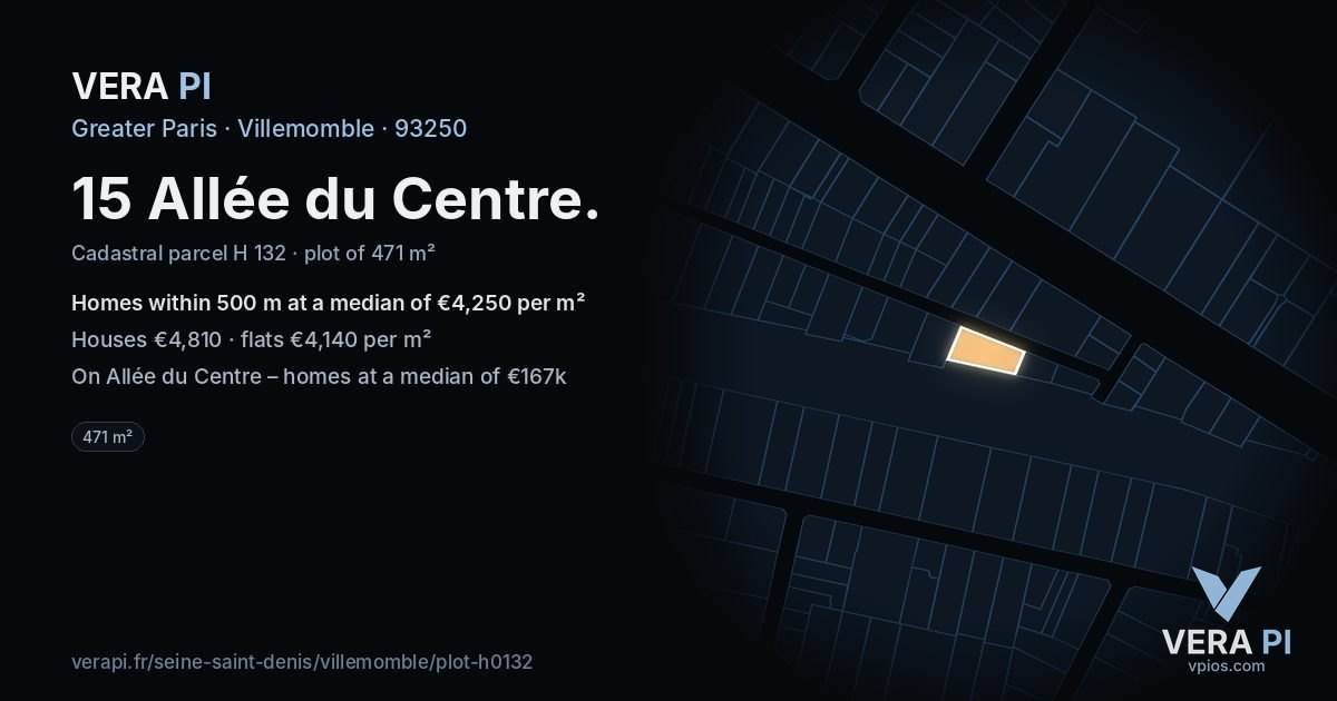 15 Allée du Centre, Villemomble at night – the plot lit, the parcels around coloured by the prices near them
