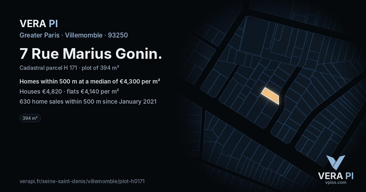 7 Rue Marius Gonin, Villemomble at night – the plot lit, the parcels around coloured by the prices near them