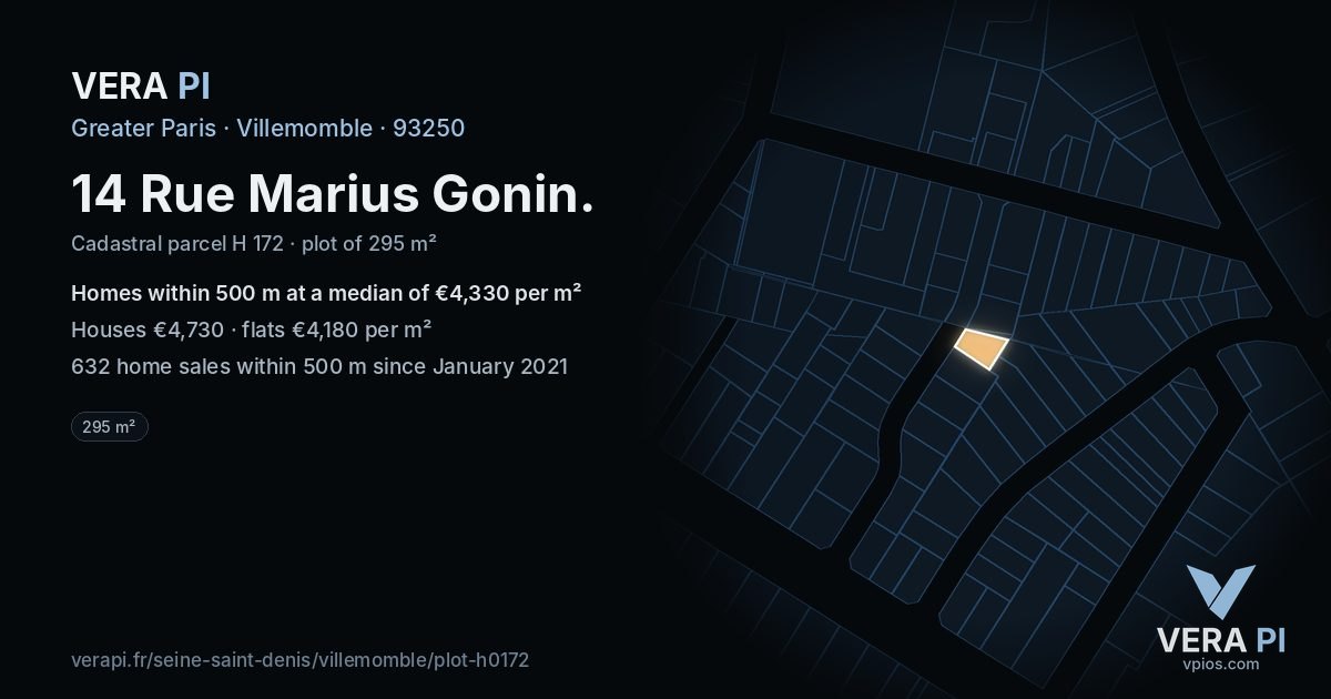 14 Rue Marius Gonin, Villemomble at night – the plot lit, the parcels around coloured by the prices near them