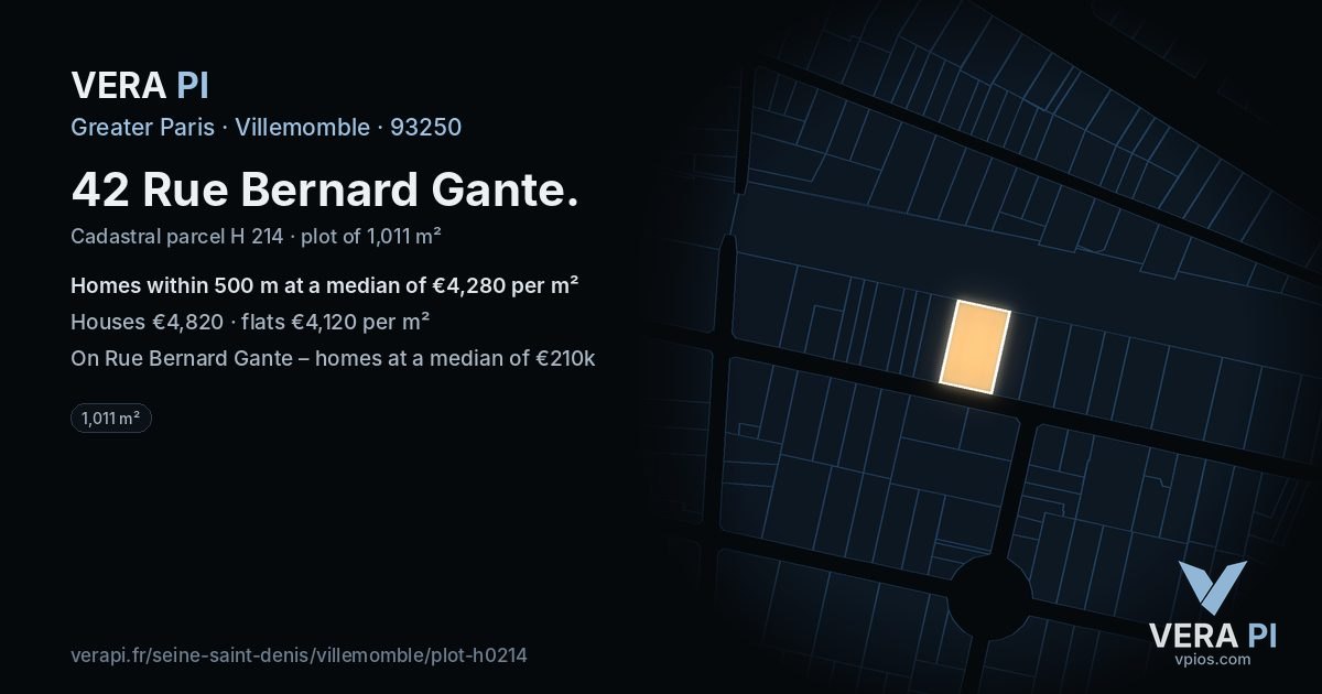 42 Rue Bernard Gante, Villemomble at night – the plot lit, the parcels around coloured by the prices near them