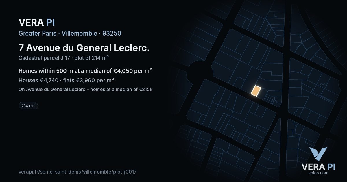 7 Avenue du General Leclerc, Villemomble at night – the plot lit, the parcels around coloured by the prices near them