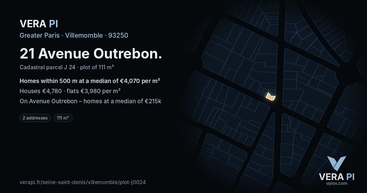 21 Avenue Outrebon, Villemomble at night – the plot lit, the parcels around coloured by the prices near them