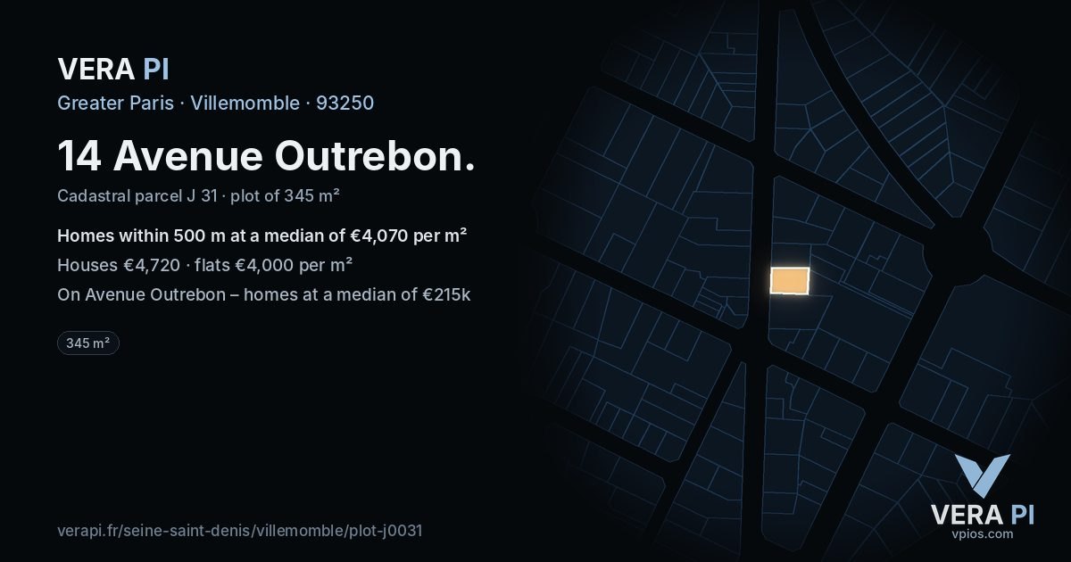 14 Avenue Outrebon, Villemomble at night – the plot lit, the parcels around coloured by the prices near them