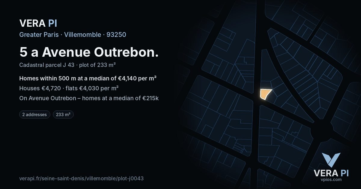 5 a Avenue Outrebon, Villemomble at night – the plot lit, the parcels around coloured by the prices near them