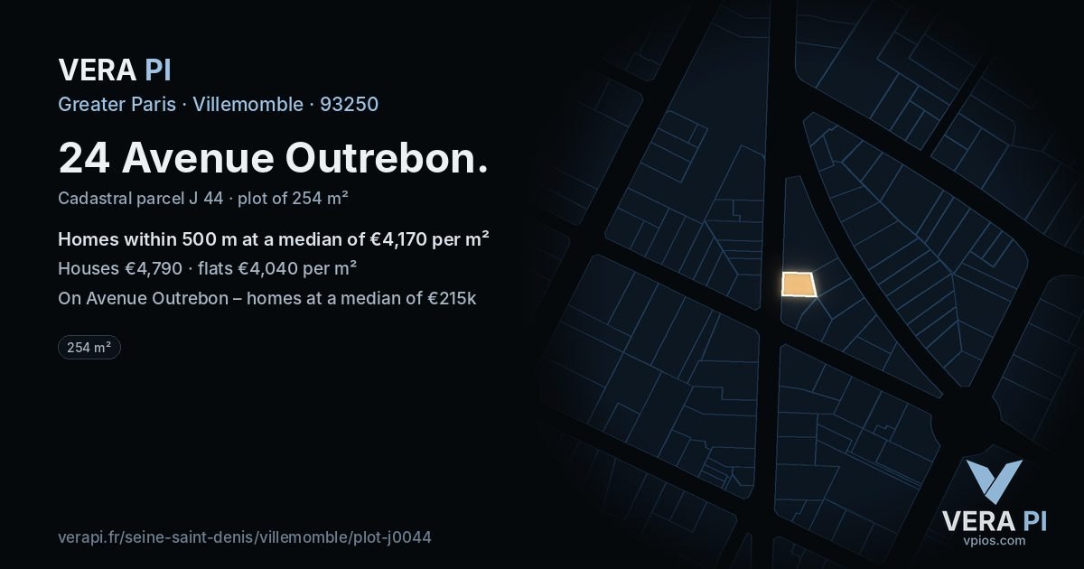 24 Avenue Outrebon, Villemomble at night – the plot lit, the parcels around coloured by the prices near them