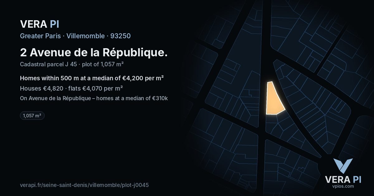 2 Avenue de la République, Villemomble at night – the plot lit, the parcels around coloured by the prices near them