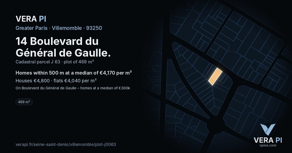 14 Boulevard du Général de Gaulle, Villemomble at night – the plot lit, the parcels around coloured by the prices near them