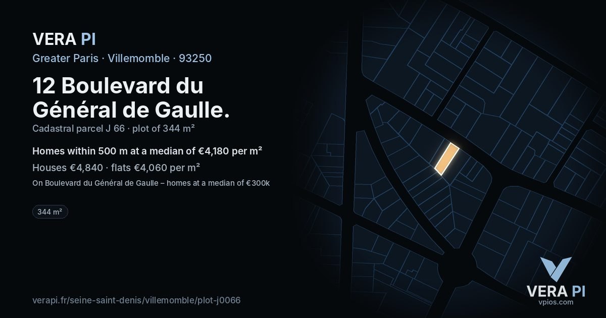 12 Boulevard du Général de Gaulle, Villemomble at night – the plot lit, the parcels around coloured by the prices near them