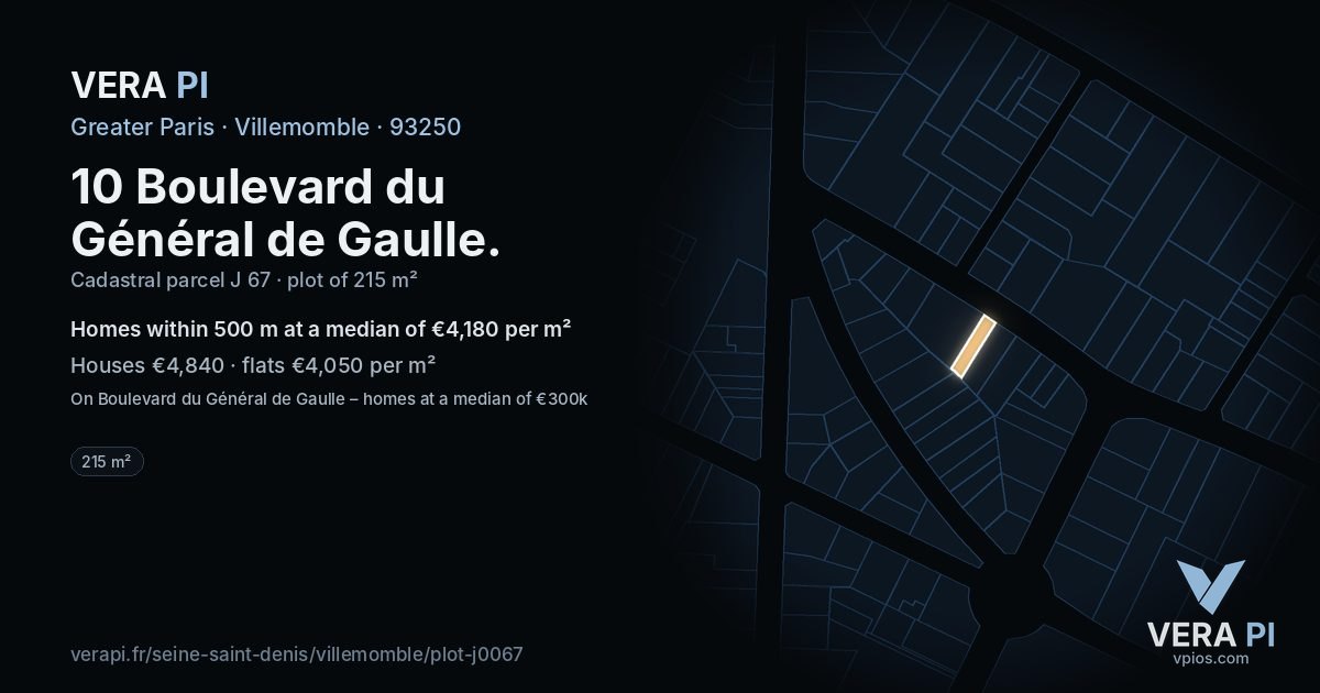 10 Boulevard du Général de Gaulle, Villemomble at night – the plot lit, the parcels around coloured by the prices near them