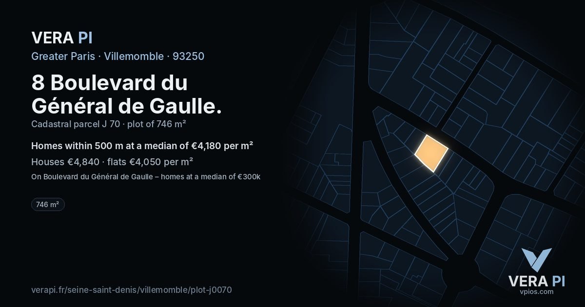 8 Boulevard du Général de Gaulle, Villemomble at night – the plot lit, the parcels around coloured by the prices near them