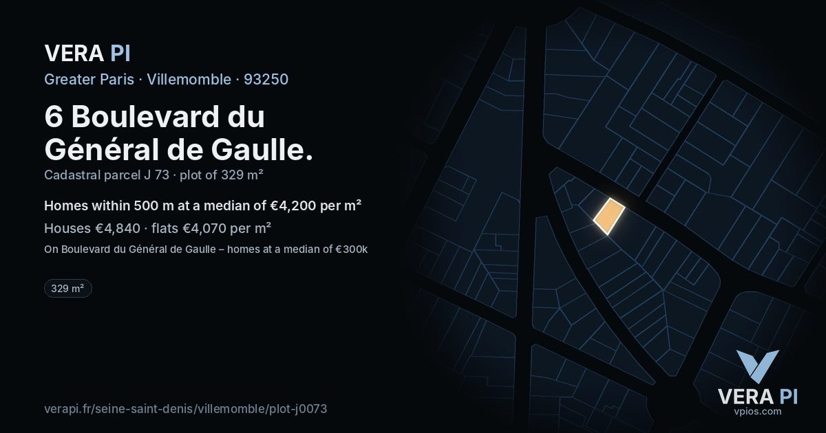 6 Boulevard du Général de Gaulle, Villemomble at night – the plot lit, the parcels around coloured by the prices near them