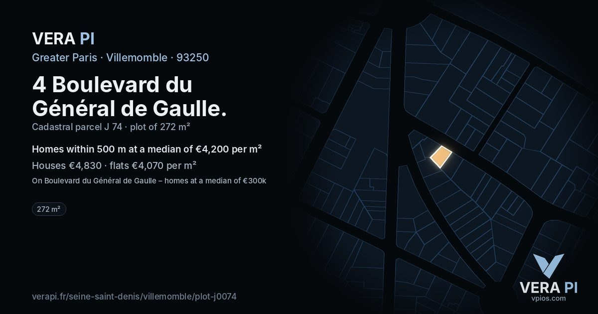 4 Boulevard du Général de Gaulle, Villemomble at night – the plot lit, the parcels around coloured by the prices near them