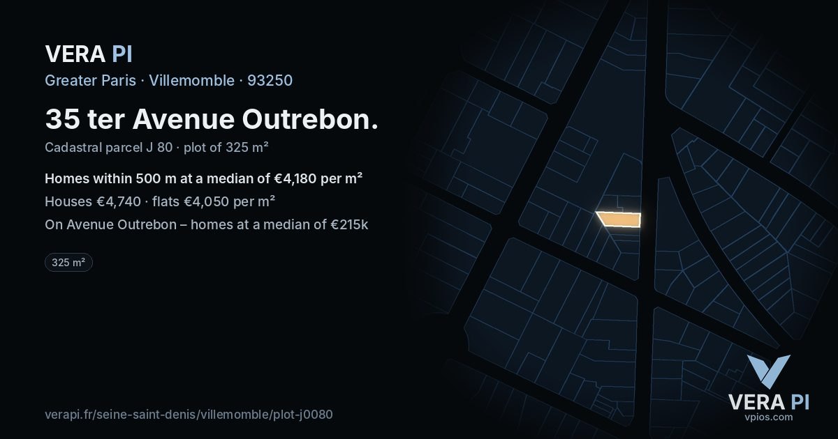 35 ter Avenue Outrebon, Villemomble at night – the plot lit, the parcels around coloured by the prices near them
