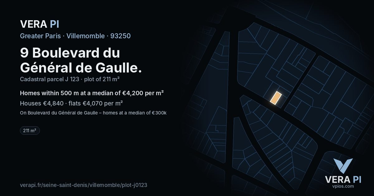 9 Boulevard du Général de Gaulle, Villemomble at night – the plot lit, the parcels around coloured by the prices near them