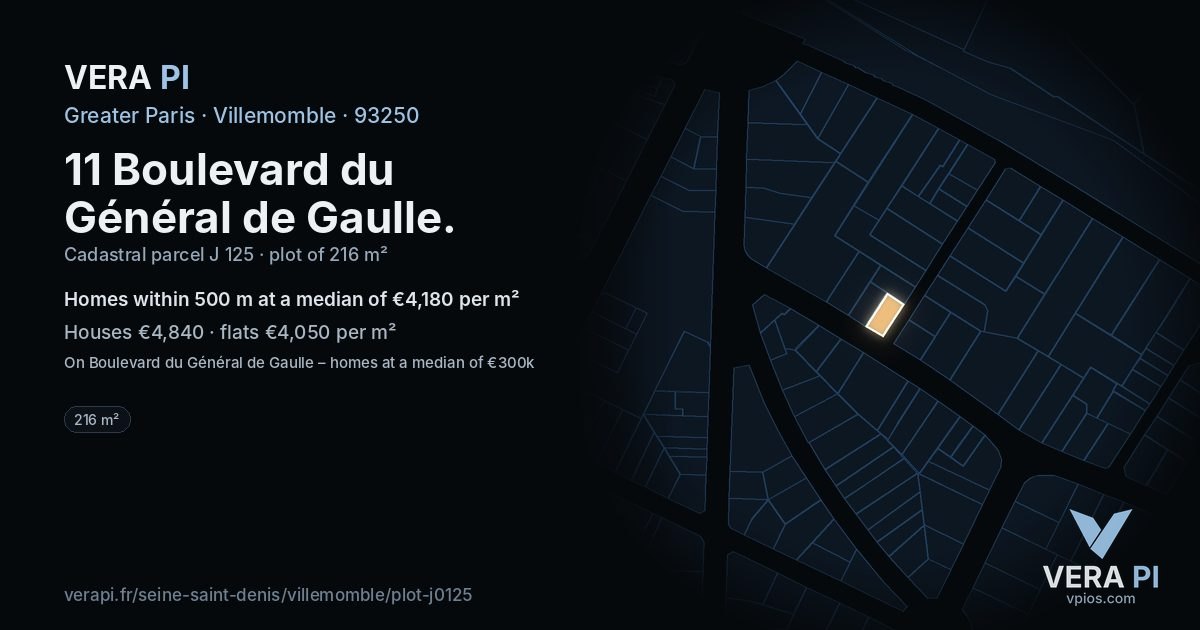 11 Boulevard du Général de Gaulle, Villemomble at night – the plot lit, the parcels around coloured by the prices near them