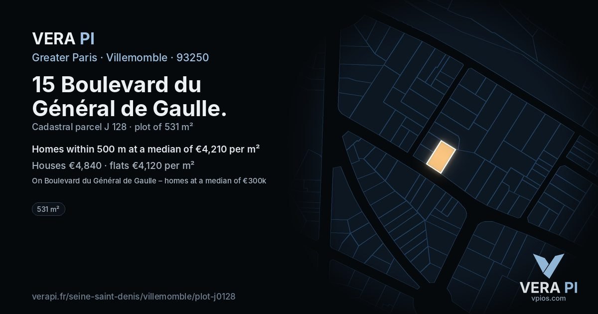 15 Boulevard du Général de Gaulle, Villemomble at night – the plot lit, the parcels around coloured by the prices near them