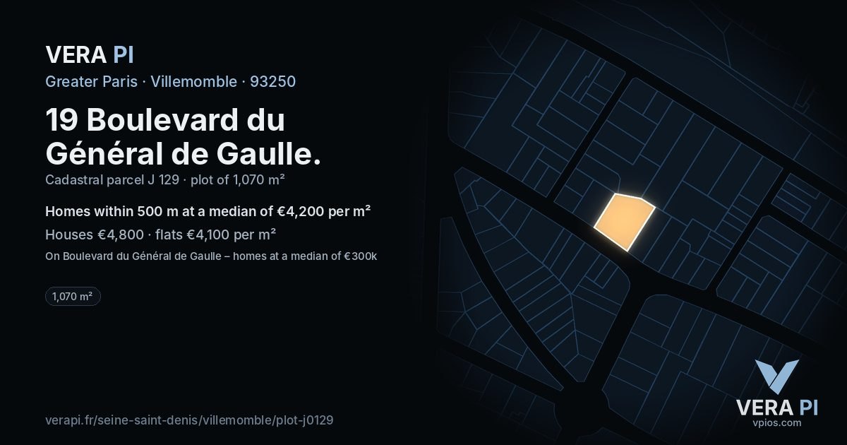 19 Boulevard du Général de Gaulle, Villemomble at night – the plot lit, the parcels around coloured by the prices near them