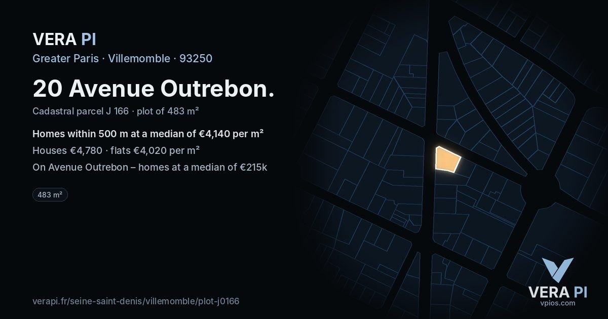 20 Avenue Outrebon, Villemomble at night – the plot lit, the parcels around coloured by the prices near them