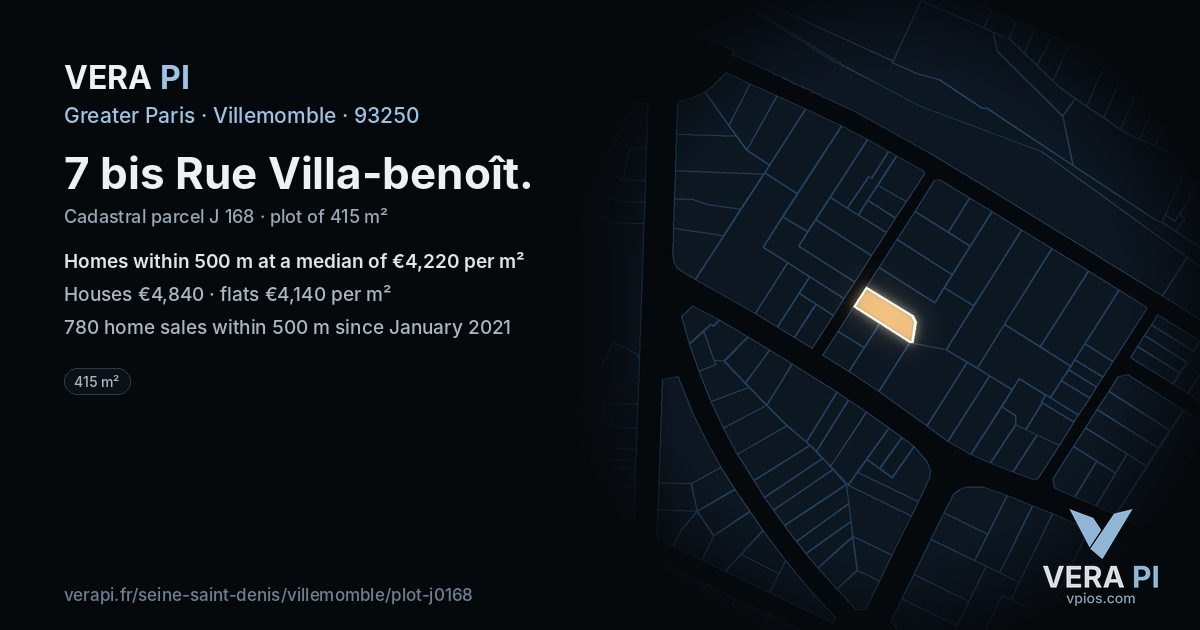 7 bis Rue Villa-benoît, Villemomble at night – the plot lit, the parcels around coloured by the prices near them