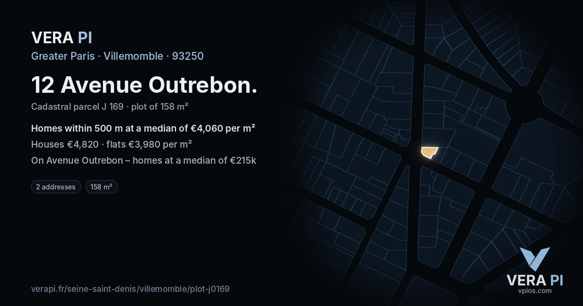 12 Avenue Outrebon, Villemomble at night – the plot lit, the parcels around coloured by the prices near them