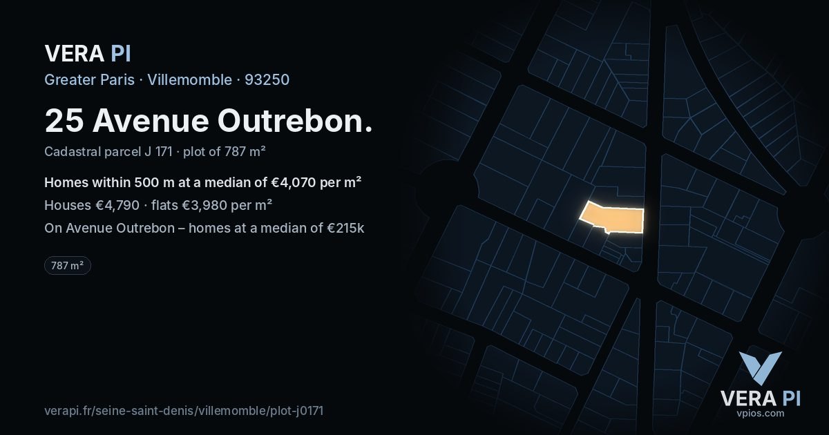 25 Avenue Outrebon, Villemomble at night – the plot lit, the parcels around coloured by the prices near them