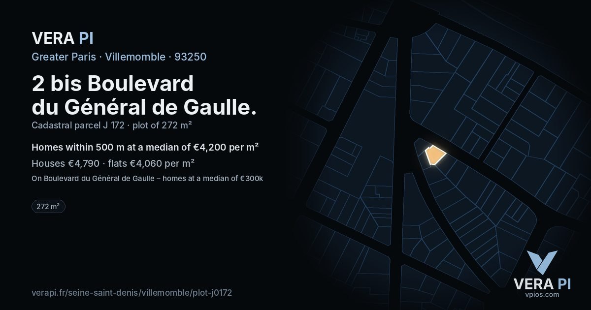 2 bis Boulevard du Général de Gaulle, Villemomble at night – the plot lit, the parcels around coloured by the prices near them