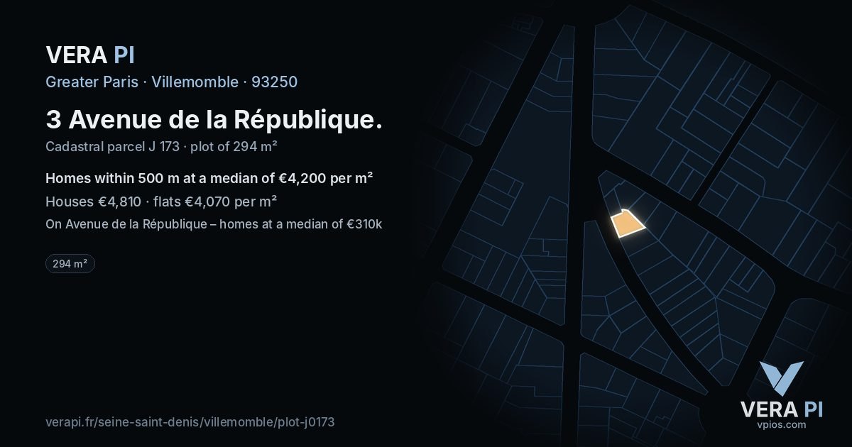 3 Avenue de la République, Villemomble at night – the plot lit, the parcels around coloured by the prices near them