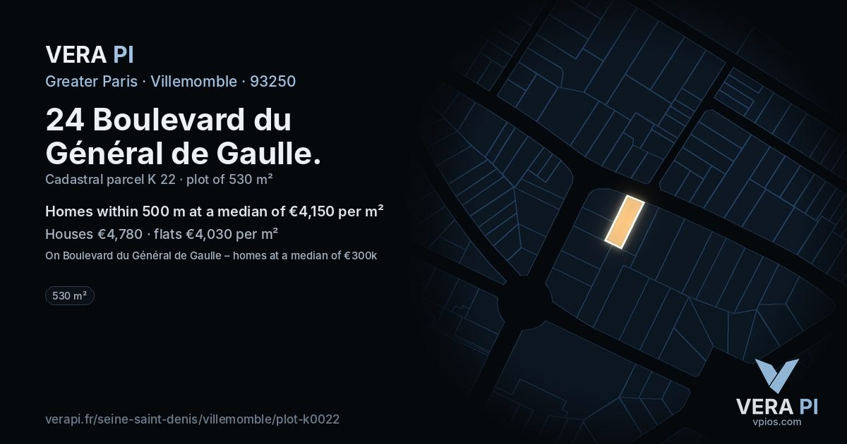 24 Boulevard du Général de Gaulle, Villemomble at night – the plot lit, the parcels around coloured by the prices near them
