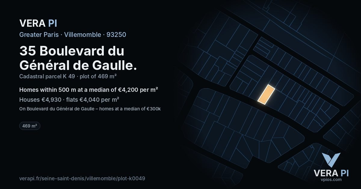 35 Boulevard du Général de Gaulle, Villemomble at night – the plot lit, the parcels around coloured by the prices near them