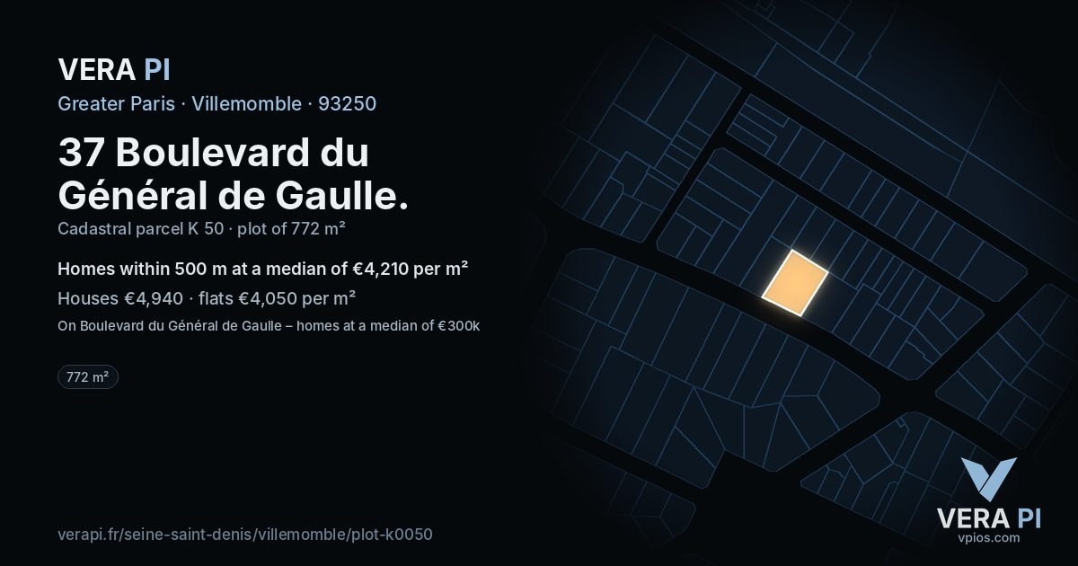 37 Boulevard du Général de Gaulle, Villemomble at night – the plot lit, the parcels around coloured by the prices near them