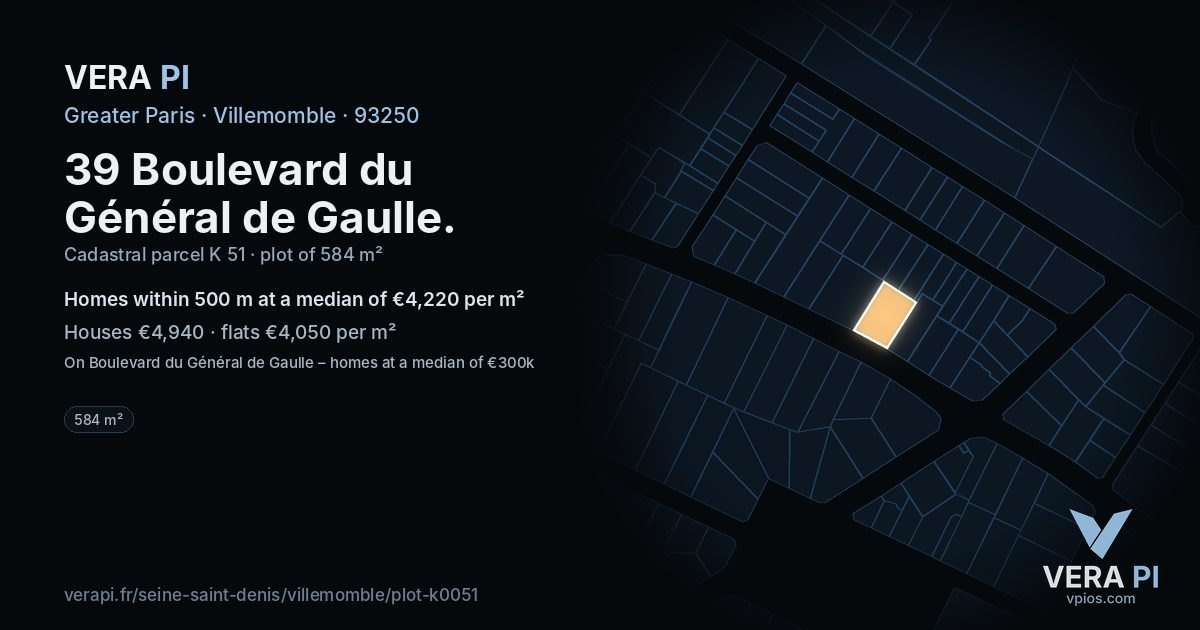 39 Boulevard du Général de Gaulle, Villemomble at night – the plot lit, the parcels around coloured by the prices near them
