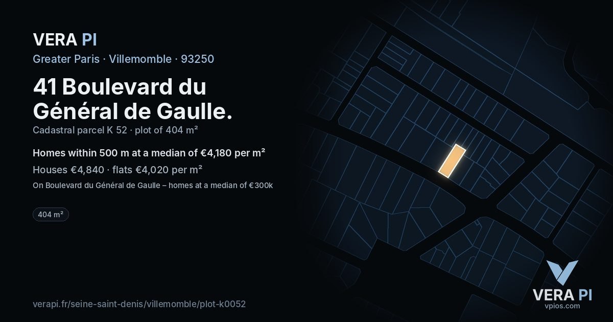 41 Boulevard du Général de Gaulle, Villemomble at night – the plot lit, the parcels around coloured by the prices near them