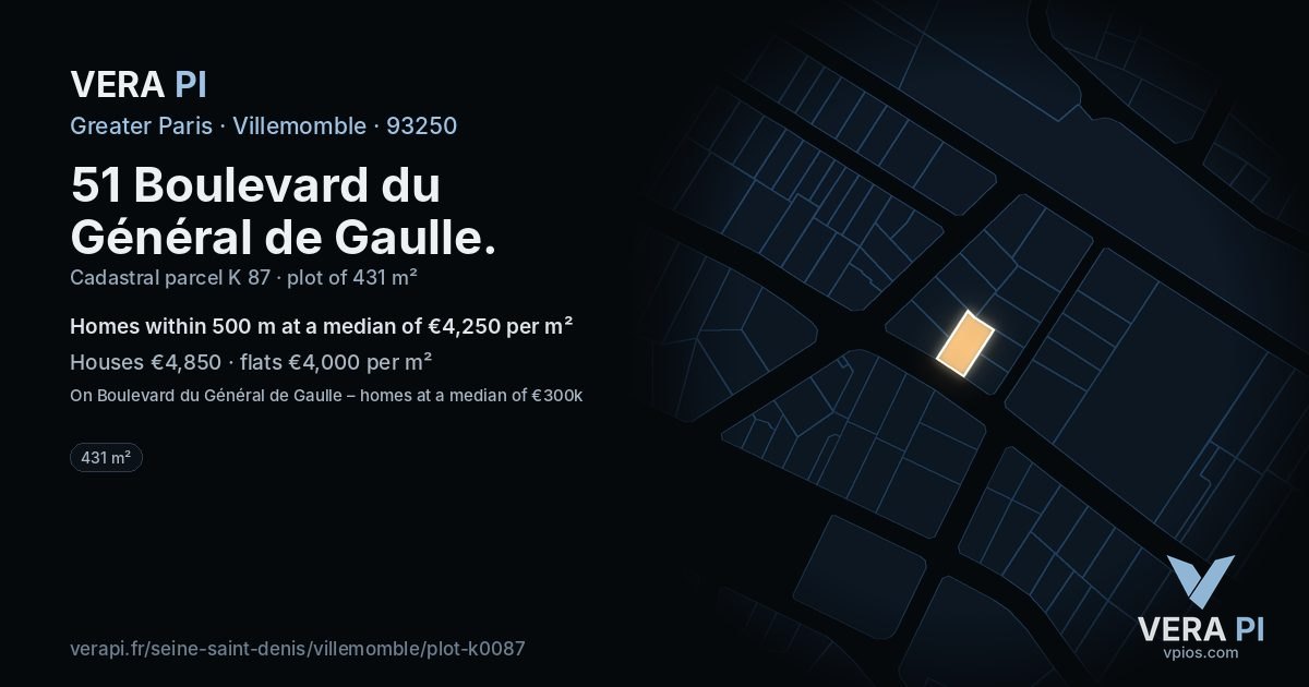 51 Boulevard du Général de Gaulle, Villemomble at night – the plot lit, the parcels around coloured by the prices near them