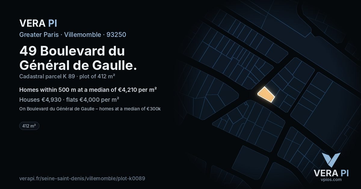 49 Boulevard du Général de Gaulle, Villemomble at night – the plot lit, the parcels around coloured by the prices near them