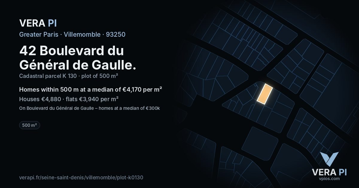42 Boulevard du Général de Gaulle, Villemomble at night – the plot lit, the parcels around coloured by the prices near them
