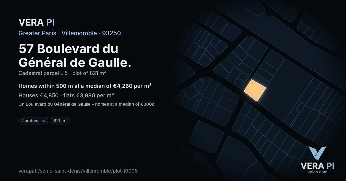 57 Boulevard du Général de Gaulle, Villemomble at night – the plot lit, the parcels around coloured by the prices near them