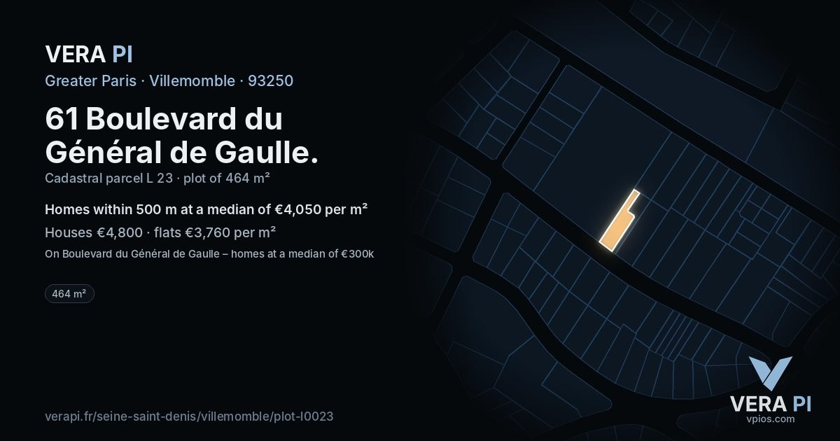 61 Boulevard du Général de Gaulle, Villemomble at night – the plot lit, the parcels around coloured by the prices near them