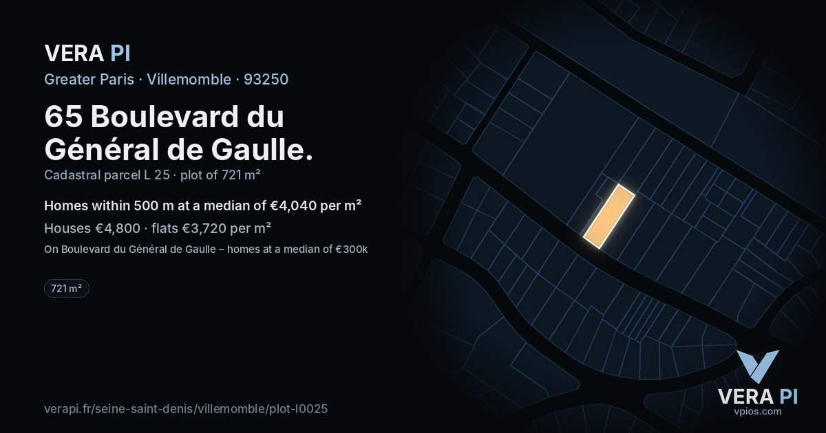 65 Boulevard du Général de Gaulle, Villemomble at night – the plot lit, the parcels around coloured by the prices near them